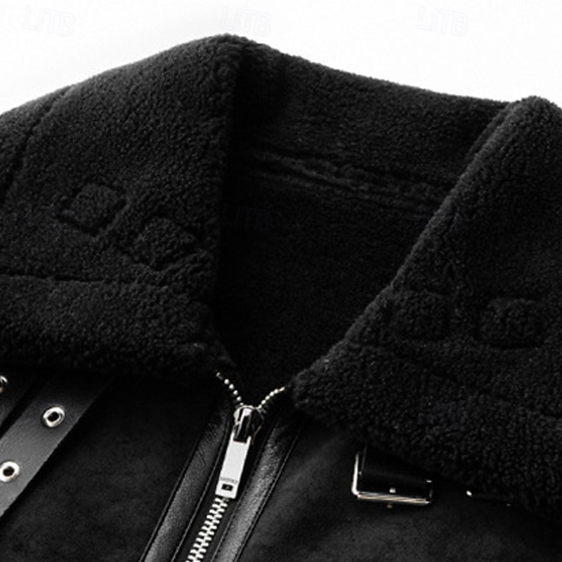 Homme Simili Cuir Veste Polaire Veste moto Blouson Moto du quotidien Vacances Coupe Vent Chaud Poche Automne hiver Plein Mode Classique Revers Normal Noir Beige Café Veste de 2026 ? $97.99 –P6