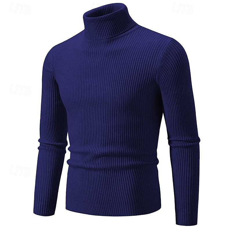Herren Pullover Gerippt Stricken Standard Strick Schmaler Schnitt Glatt Rollkragen Moderne zeitgenössische Arbeit Freizeitskleidung Bekleidung Winter Frühling & Herbst Schwarz Weiß M L XL 2025 - $25.99 –P13