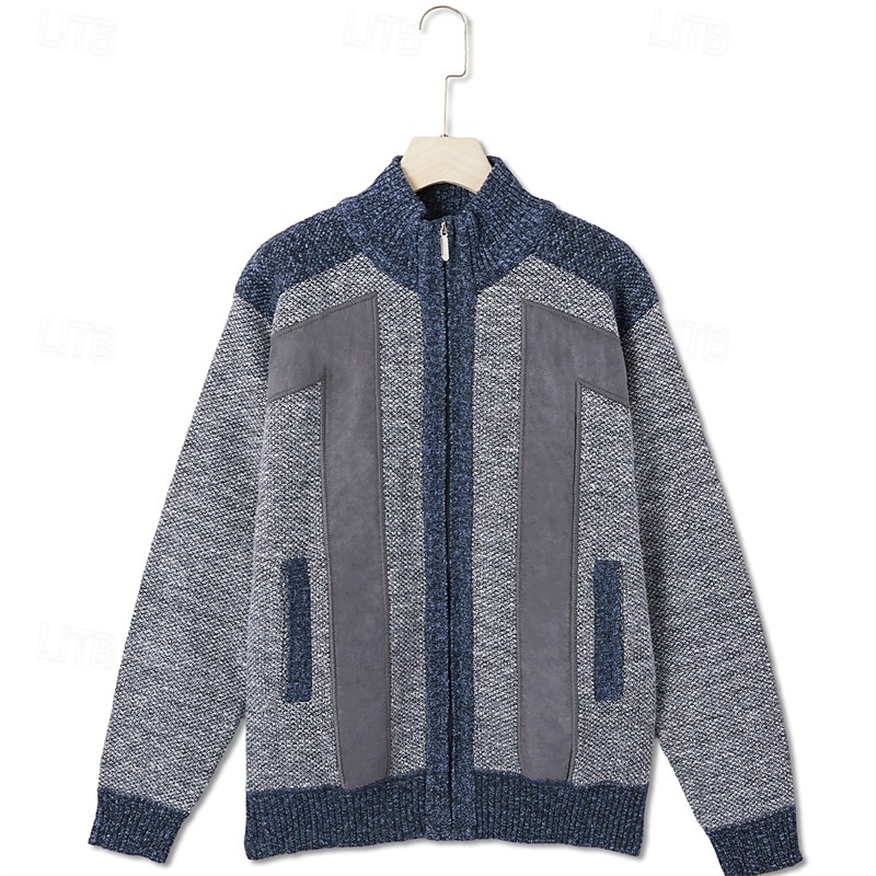 Herren Strickjacke Kleid Pullover Zip Pullover Reißverschluss Pullover Jacke Fleece Pullover Gerippt Stricken Standard Tasche Strick Farbblock Ständer Warm-Ups Casual Freizeitskleidung Bekleidung 2025 - $29.99 –P1