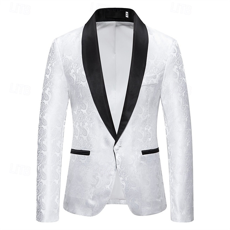 Bărbați Blazer Afaceri Petrecere cu cocktail Petrecere Nuntă Modă Casual Primăvara & toamnă Poliester Imprimeu Paisley Buzunar Nasturi Comfortabil Cu Un Nasture Blazer Argintiu Gri Închis Negru Alb 2026 - $60.99 –P15