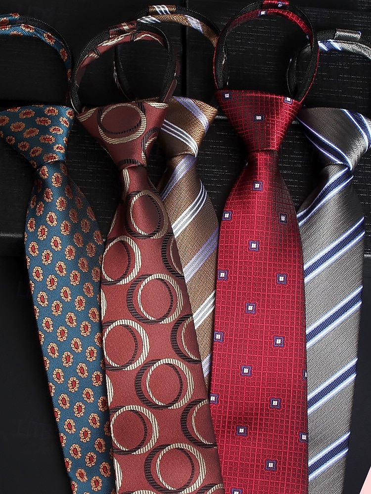 gravatas clássicas masculinas de seda sintética com zíper – conjunto de gravatas com padrões variados para trajes formais e de negócios de 2025 por $11.99 –P3