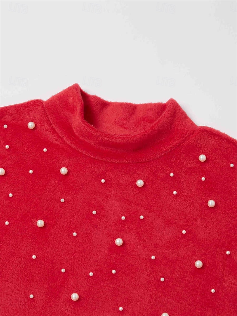 damebluse genser fuzzy høyhalset langermet komfort passform plysj varm uformell høst vinter 2025 - $29.99 –P3