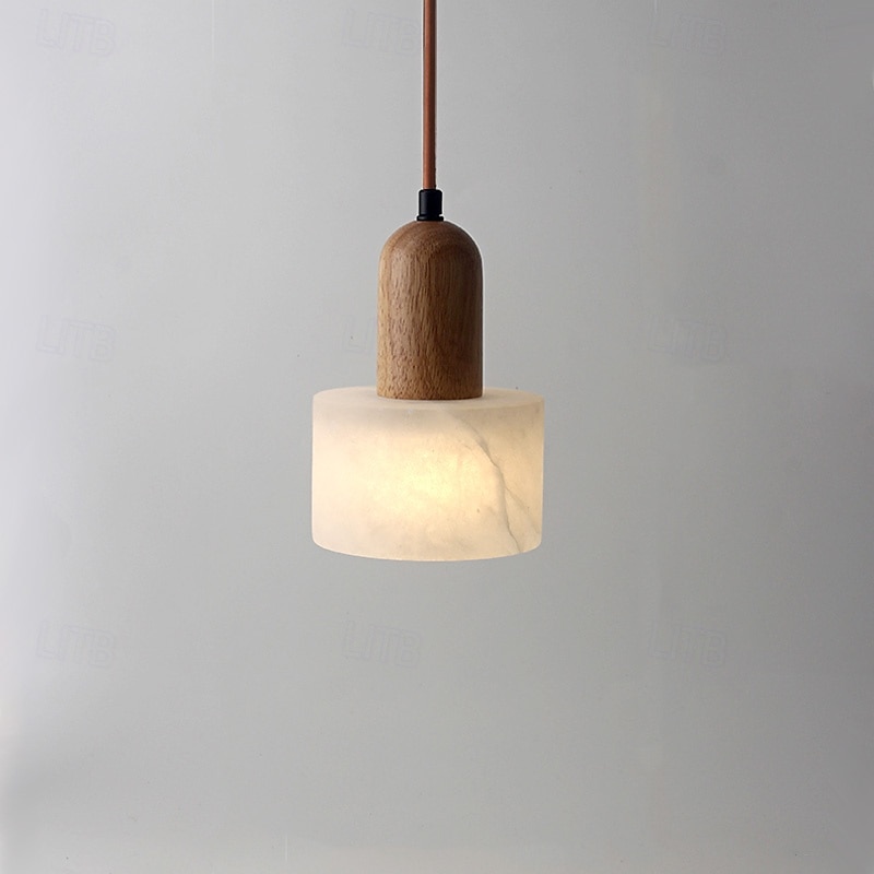 moderne marmor stein pendel lys tre og alabaster gårdshus mid-century pendel 85-265v 17cm 2025 - $126.99 –P9
