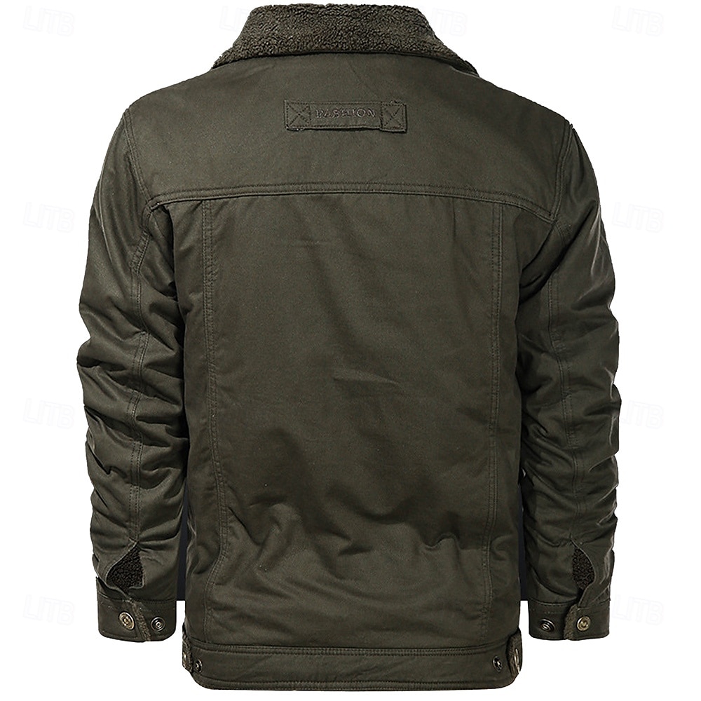 brodert fleecejakke for menn sherpa trucker jakke arbeid cargo jakke turn-down krage varm vinter bomullsjakke vintage casual gå ut jakke multilommer 2025 - $52.99 –P3