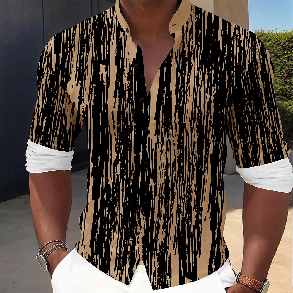 Per uomo Linea Camicie Camicia con bottoni Manica lunga Informale Da mare Interni Giornaliero Estate Primavera & Autunno A fascia collare del nonno Stampa 3D Nero Blu Marrone Verde del 2025 a $24.99 –P5