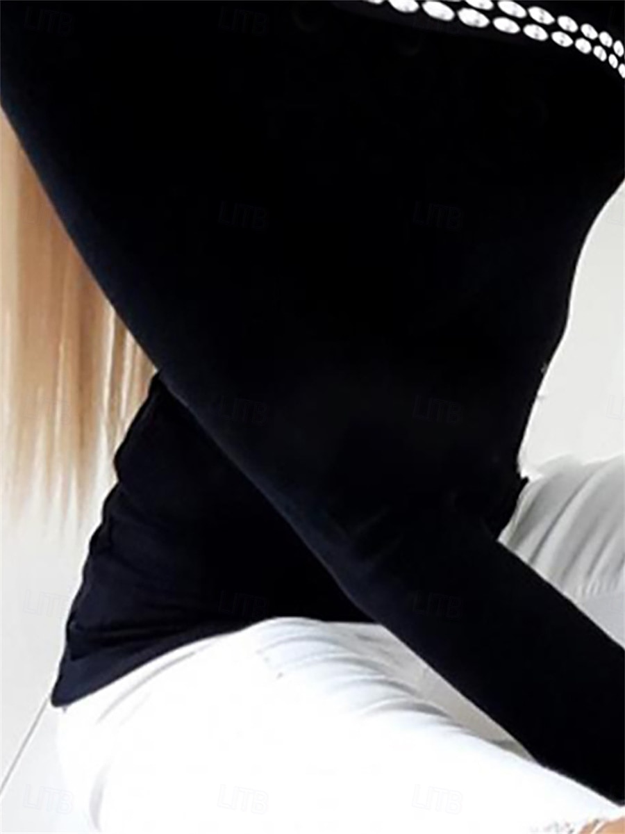 Sudadera de mujer moda casual lisa fiesta casual salir cuello alto patchwork manga larga negro otoño invierno 2025 - AU $50.49 –P2