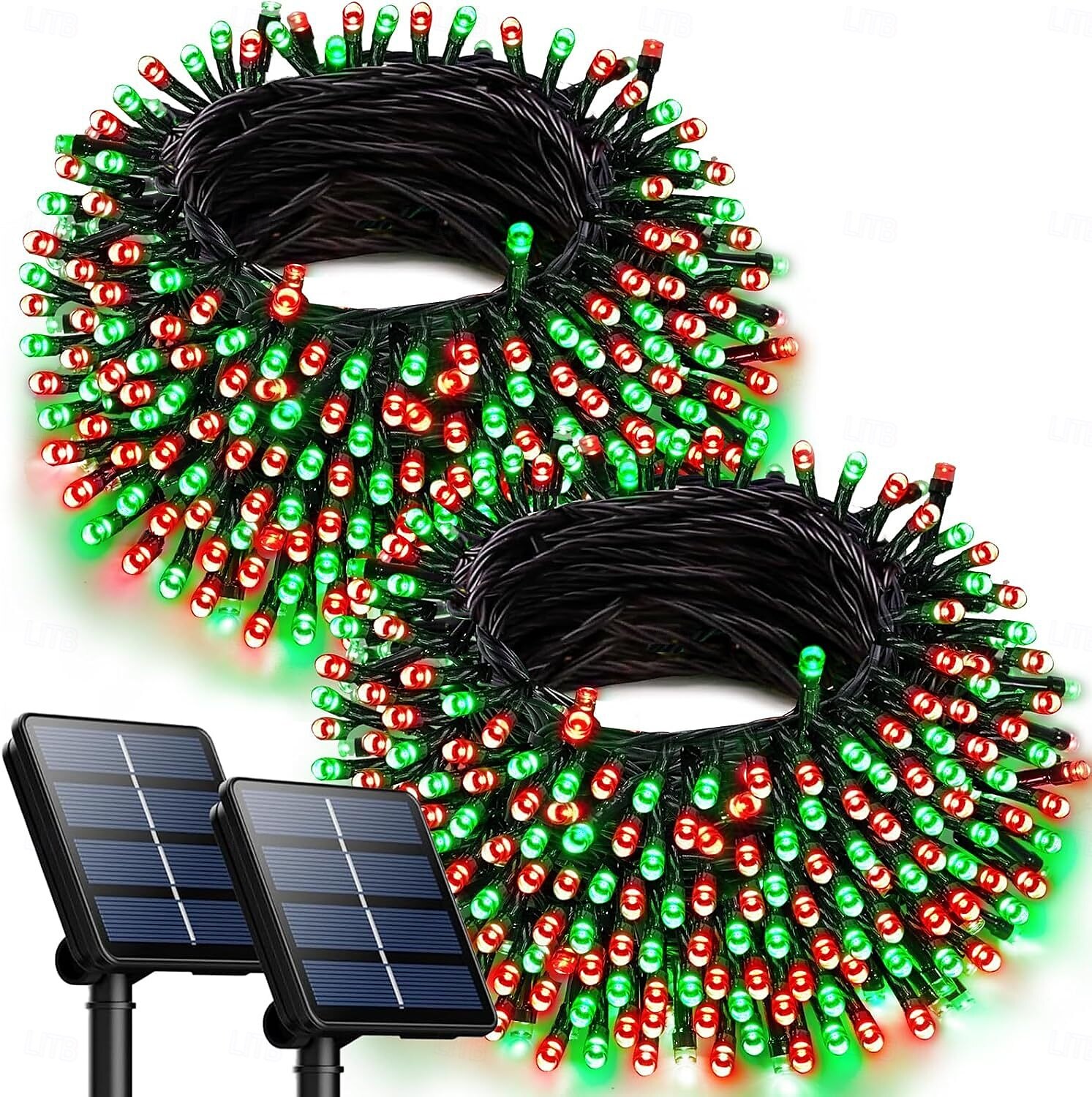 2 stk 10m 100led solcellelys – røde og grønne vanntette utendørs lysstrenger til jul gårdsplass hage balkong gjerde juletre festlig atmosfære dekorativ lysstreng 2025 - $22.99 –P8