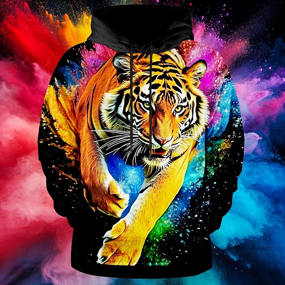 Homens Tigre Moletons Moletom Casacos Moletom com capuz Gola Redonda Moda Impressão 3D Festa Feriado Streetwear Preto Com Cordão Outono Inverno Designer de 2025 por $29.99 –P1