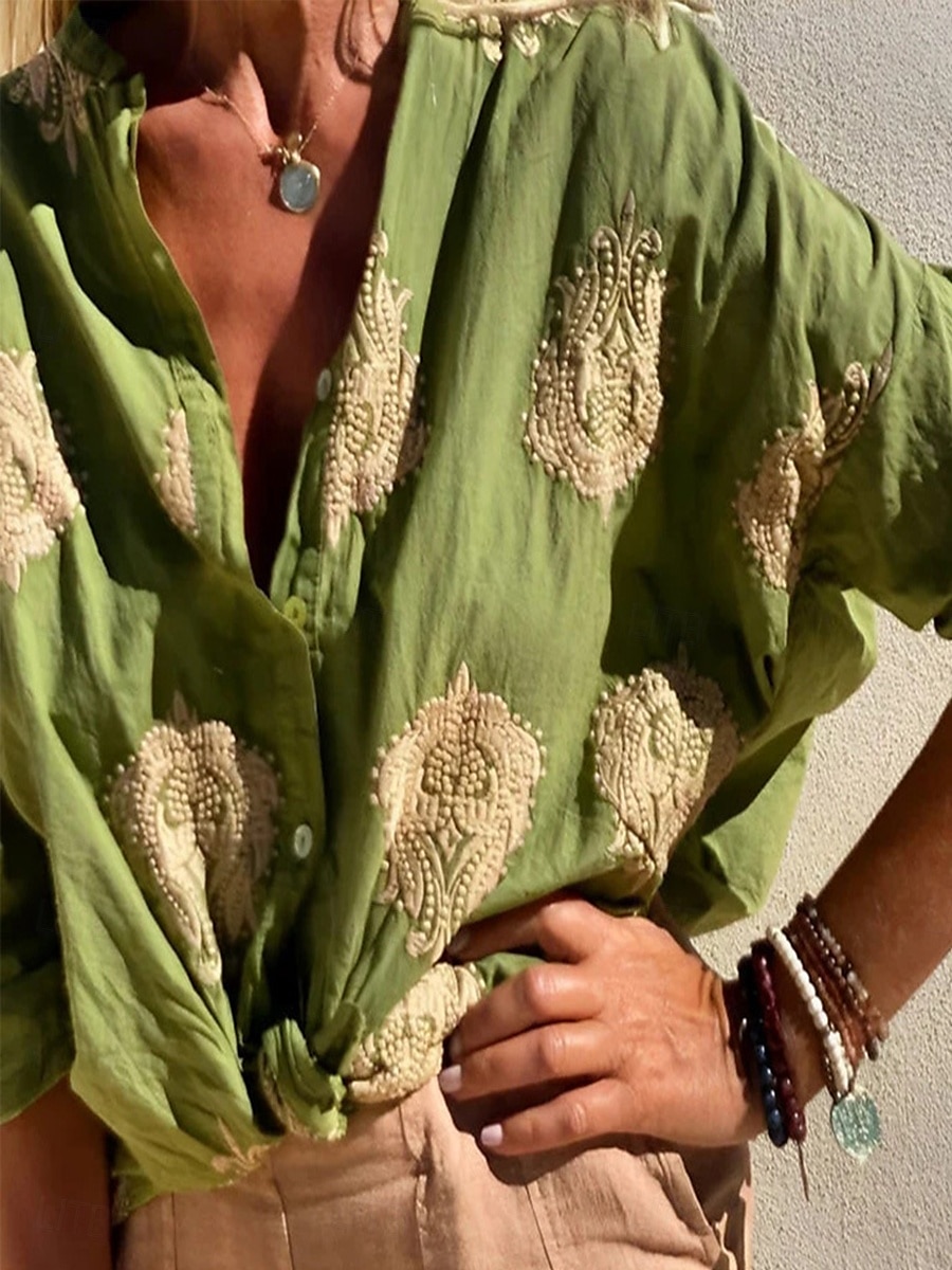 Women's Shirt Long Sleeve Shirt Collar White Sky Blue Green Spring &  Fall 2025 - $29.99 –P5
