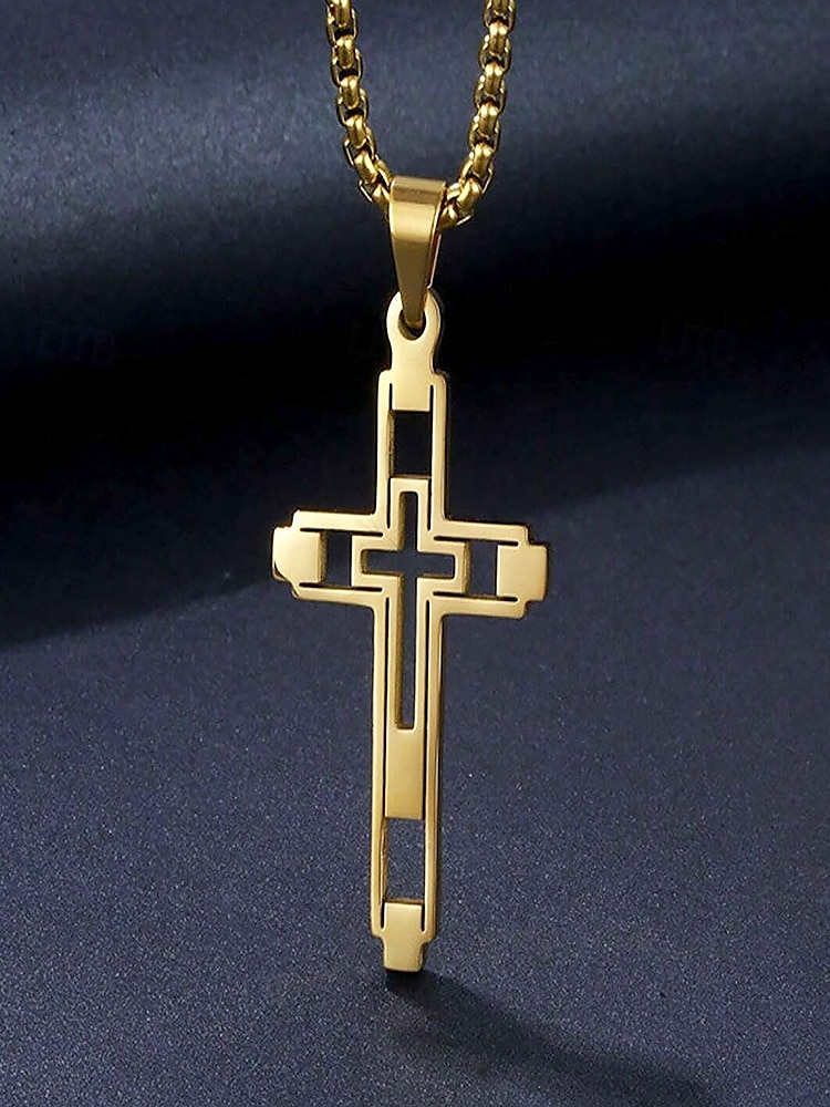 Men's Dual-Tone Stainless Steel Cross Pendant Necklace – Silver and Gold Finish, Modern Religious Jewelry 2025 - $9.99 –P4