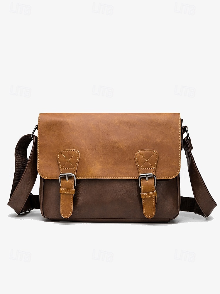 Bolso de mensajero vintage de piel sintética para hombre con correa ajustable: diseño duradero de dos tonos para uso laboral y casual 2025 - $29.99 –P6