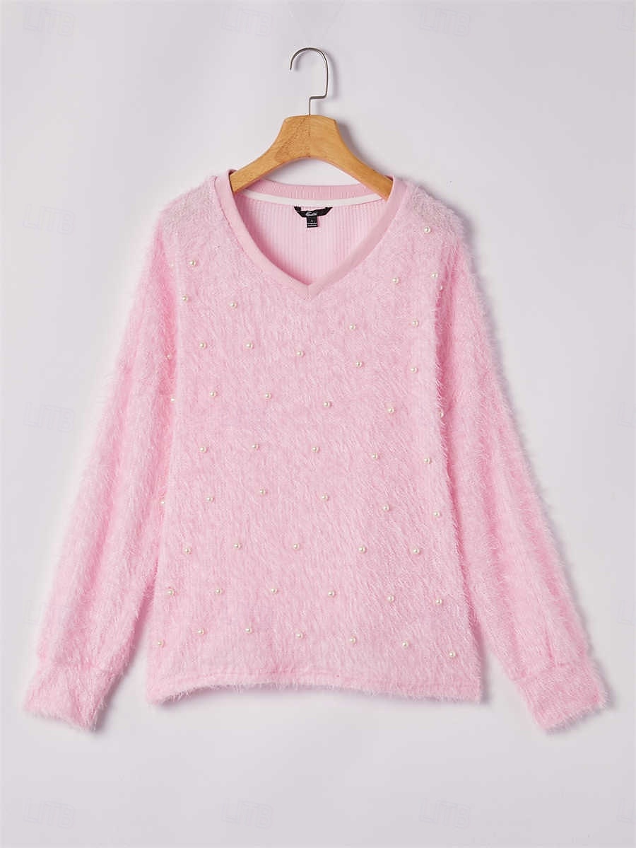 dámská halenka pulovr fuzzy oversized výstřih do V ležérní teplý měkký útulný šik podzim zima pohodlné 2025 - $29.99 –P1