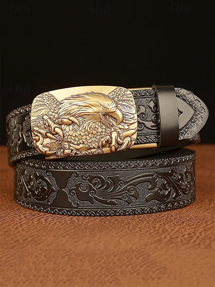 Men's Vintage Leather Belt with Eagle Embossed Buckle – Western Style Adjustable Belt for Casual and Formal Wear 2025 - $26.99 –P8