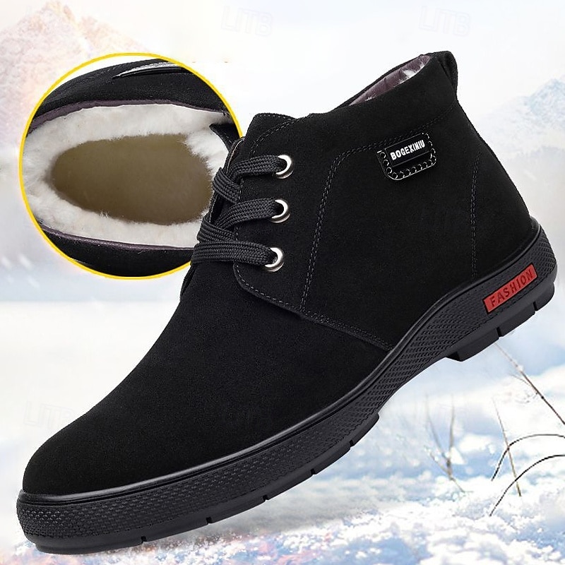 braune Winterstiefeletten aus Wildlederimitat mit Plüschfutter für Herren – warme Freizeitschuhe zum Schnüren für kaltes Wetter 2025 - $59.99 –P1