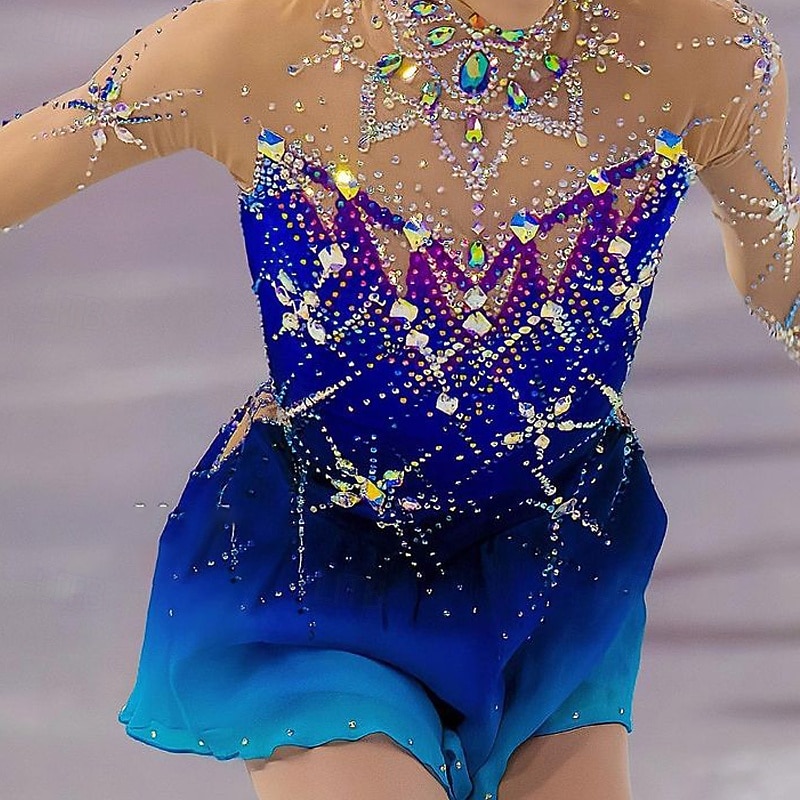 Taitoluistelupuku Naisten Tyttöjen Luistimet Hameet Sininen Tilkkutäkki Peukalonreikä Silmukka Spandex Elastinen Kouluts Harjoittelu Ammattilainen Luisteluasu Pidä lämpimänä Kristalli / Strassi 2026 - $367.09 –P1