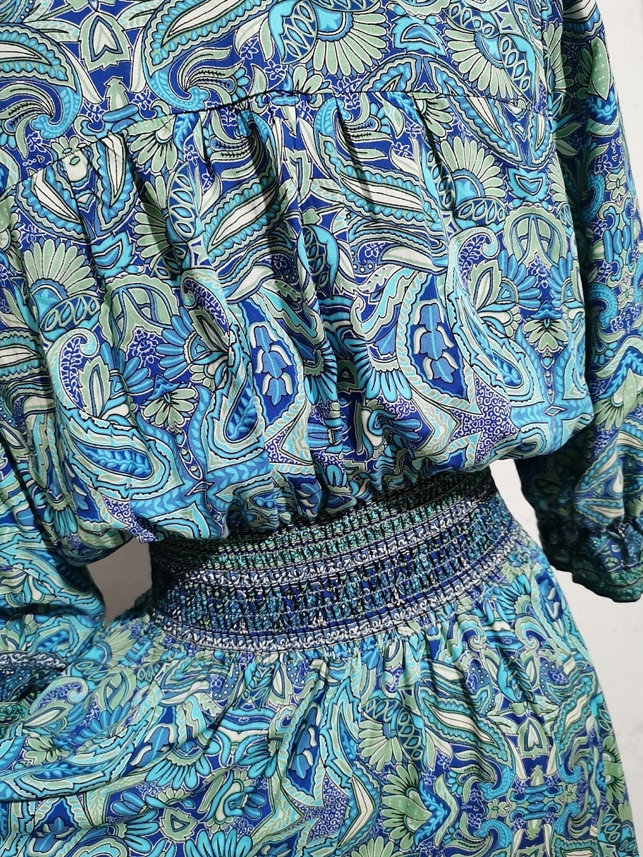 Femme Robe Maxi Robe casual Robe Évasée Robe Trapèze robe boheme Décontractées du quotidien Standard Floral Cachemire Demi Manches Col V Bleu Marron Eté Printemps Automne de 2025 ? $41.99 –P16