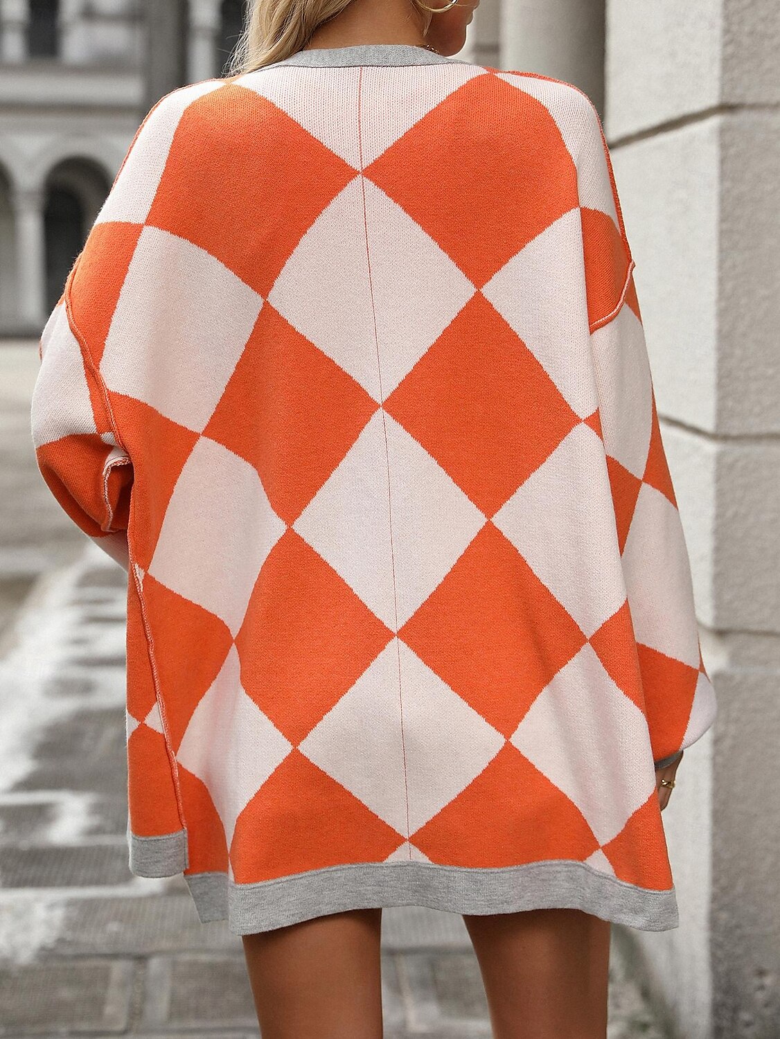 Women's Oversized Cardigan Open Front Knit Fall Winter Going out Fashion Streetwear Long Sleeve Geometric Color Block Black Blue 2025 - $73.99 –P3