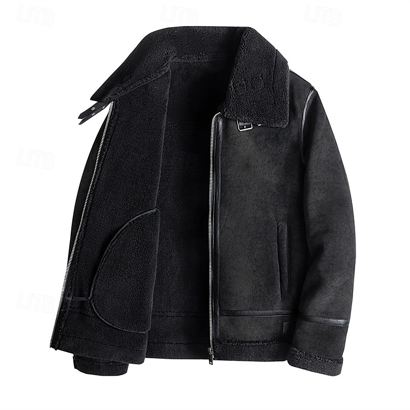 Homme Simili Cuir Veste Polaire Veste moto Blouson Moto du quotidien Vacances Coupe Vent Chaud Poche Automne hiver Plein Mode Classique Revers Normal Noir Beige Café Veste de 2026 ? $97.99 –P2