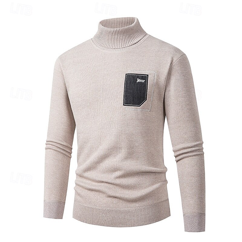 Per uomo Maglione a collo alto Pullover Maglione A coste Maglia Collage Tasche Tinta unica A collo alto Elegante Vintage Formale Ufficio Abbigliamento Rimborsate Autunno Inverno Vinaccia Nero M L XL del 2025 a $25.99 –P9