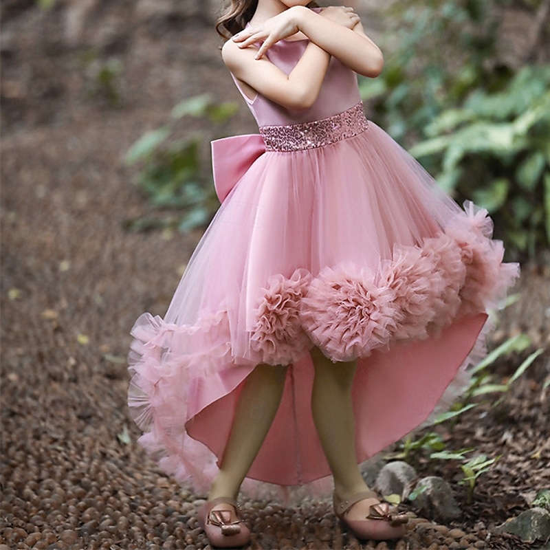 Bambino Da ragazza Vestito da festa Tinta unica Senza maniche Prestazioni Compleanno Retato Bellissimo Dolce Poliestere Asimmetrico Vestito da festa Vestito svasato Abito linea A Estate 4-12 anni del 2025 a $39.99 –P7