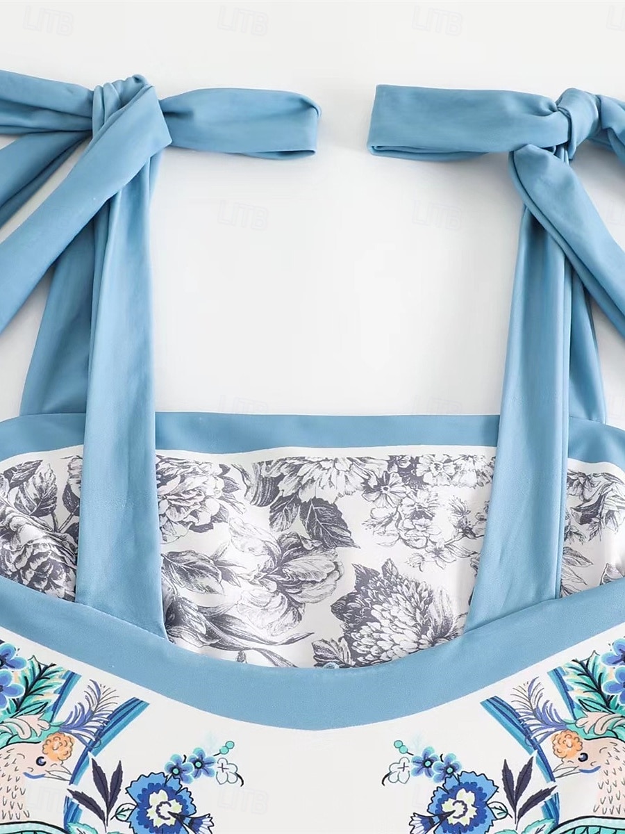 Dam Badkläder En bit Monokini Kjol Baddräkt Öppen rygg Magkontroll Hög midja Smal Semester Standkläder Blommig Halterneck Ärmlös Baddräkter 2025 - $52.99 –P9