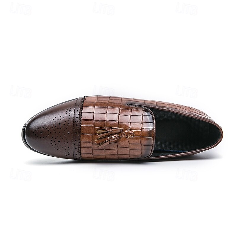 mocassini da uomo in similpelle con motivo coccodrillo marrone e dettaglio nappa – eleganti scarpe eleganti slip-on per occasioni formali e abbigliamento da ufficio del 2025 a $46.99 –P5
