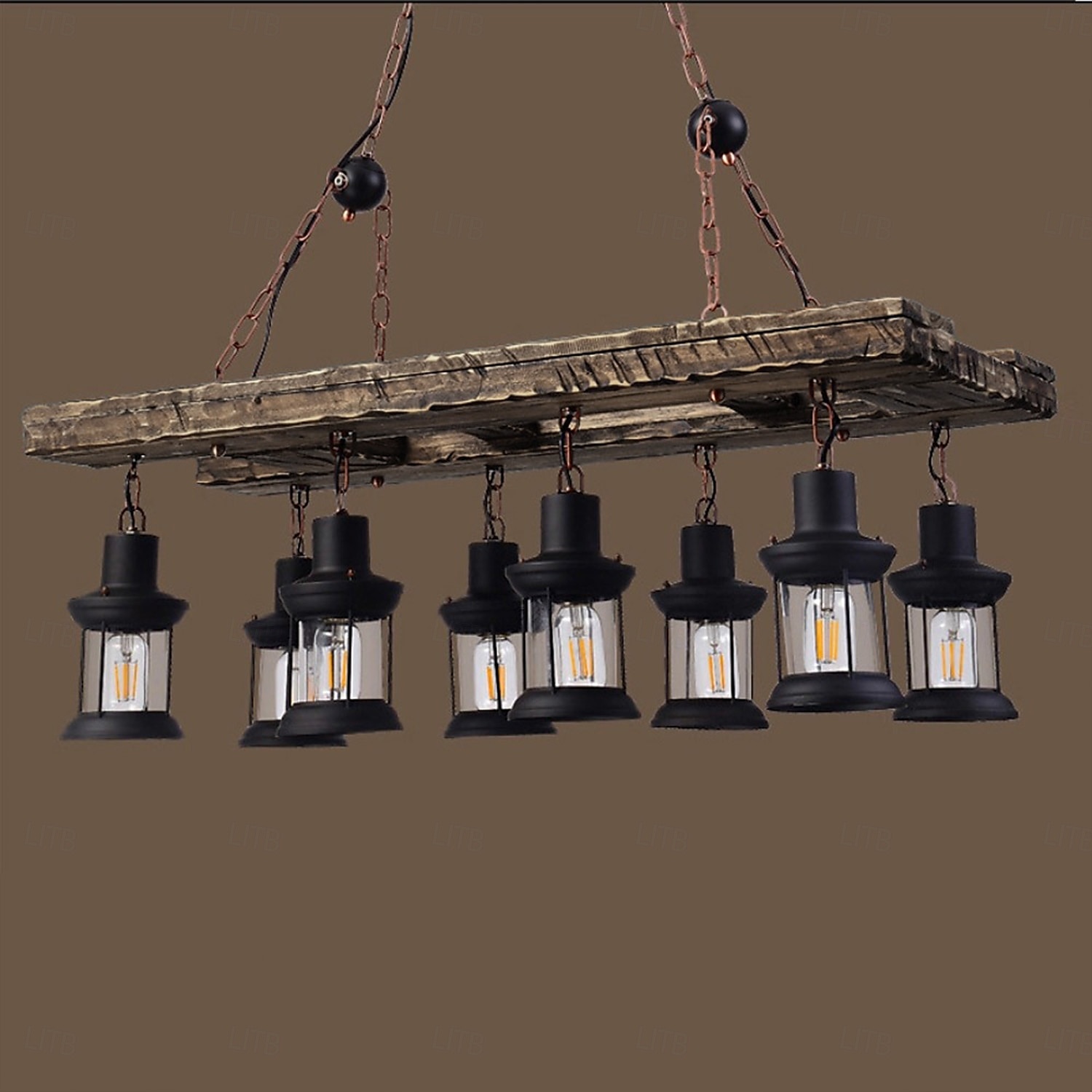 95cm LED longue bande rétro lustre en bois avec abat-jour en verre corde suspension 8 têtes blanc chaud lumières luminaire décoratif rétro rustique antique plafonnier AC110V AC220V de 2025 ? $549.99 –P2