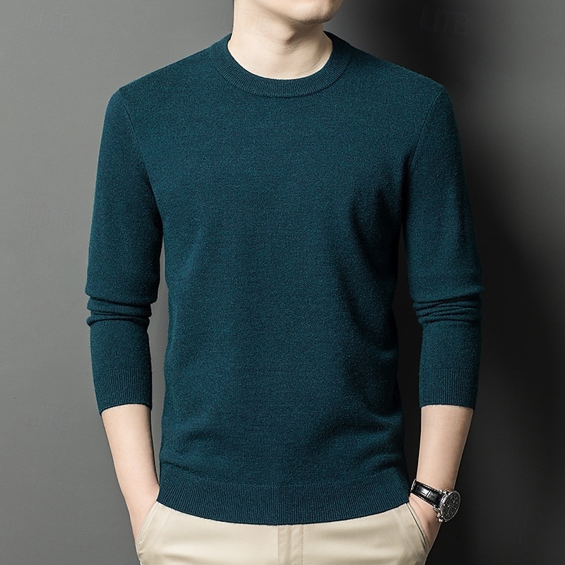 Herr Ulltröja Pullover tröja Sticka Ensfärgat Rund hals Stickat Elegant Skola Träning Kläder Höst Vinter Svart Vit S M L 2025 - $36.99 –P12