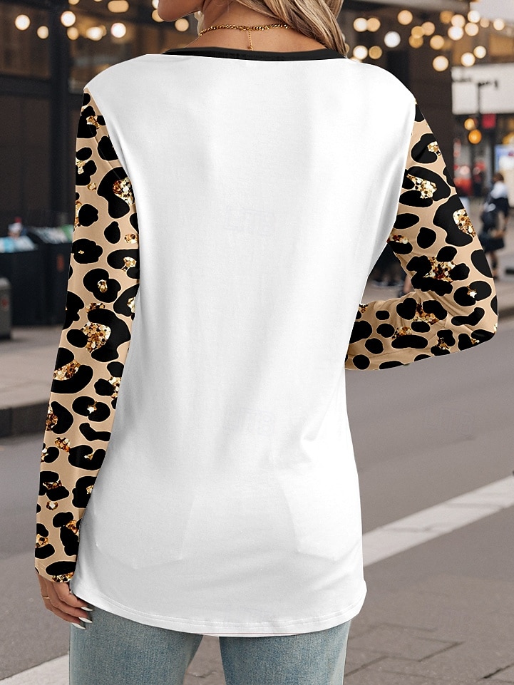 Valentine Women's Heart T Shirt Casual Leopard Tee Regular Tops Long Sleeve Crew Neck Print Regular Fit Daily White Spring Fall 2025 - $22.99 –P2