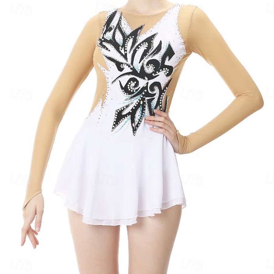 Šaty na bruslení Dámské Dívčí Buz Pateni Šaty černá / bílá Slátanina Díra na palec Síťka Spandex Elastické Trénink Profesionální Soutěž Bruslařské oblečení Zahřívací Křišťál a napodobenina Dlouh 2025 - $188.99 –P1