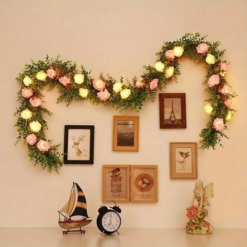 Valentijns guirlande lichtsnoer 1,8 m 20 leds op batterijen, lichtsnoer, rozen hangende wijnstok, kunstmatige guirlande, vergroening, bruiloft, kerstmis, feest, thuis, achtergrond, muur, tafel, tuin, balkon, decoratie 2025 - $14.49 –P4