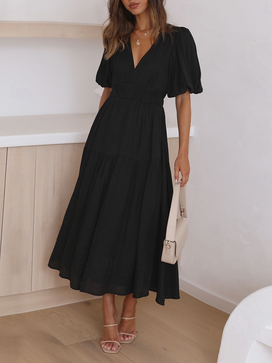 Robe casual Robe Trapèze Robe unie Femme Mini robe A Volants Sport & Loisir Plein Air Décontractées Col V Demi Manches Standard Noir Blanche Fuchsia S M L XL de 2025 ? $52.99 –P1
