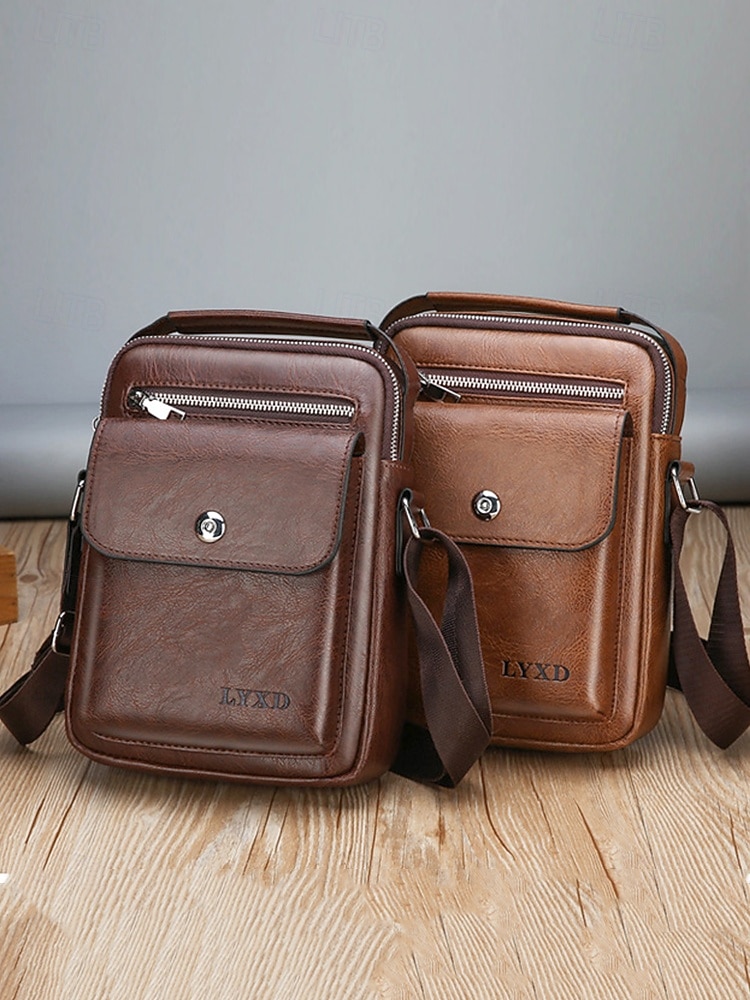 borsa a tracolla vintage in similpelle marrone da uomo – borsa a tracolla compatta con più tasche per viaggi, lavoro e uso quotidiano del 2025 a $24.99 –P3