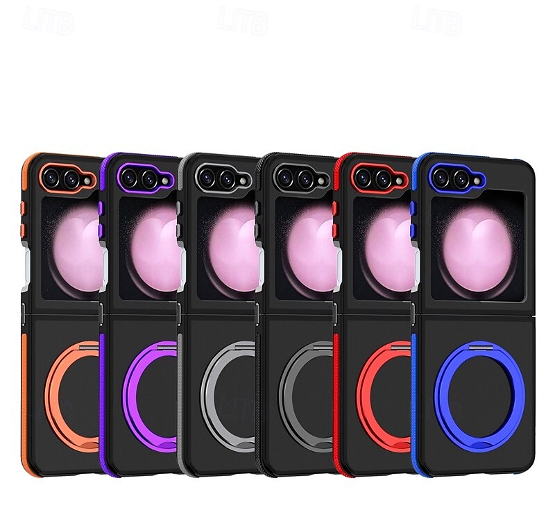 טלפון מגן עבור סמסונג גלקסי Z Flip 6 Z Flip 5 כיסוי אחורי עם מעמד עמיד בזעזועים רטרו PC סיליקון 2025 - $25.99 –P1