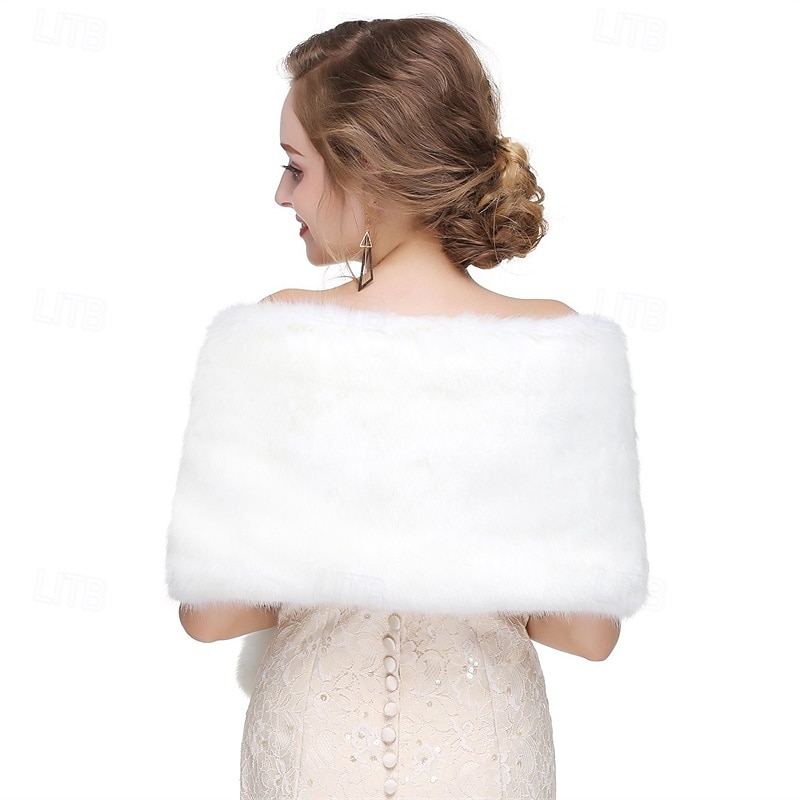 kvinnors fuskpäls sjal wrap cape för bröllopsfest blå konstgjord ull 2025 - $40.99 -P8