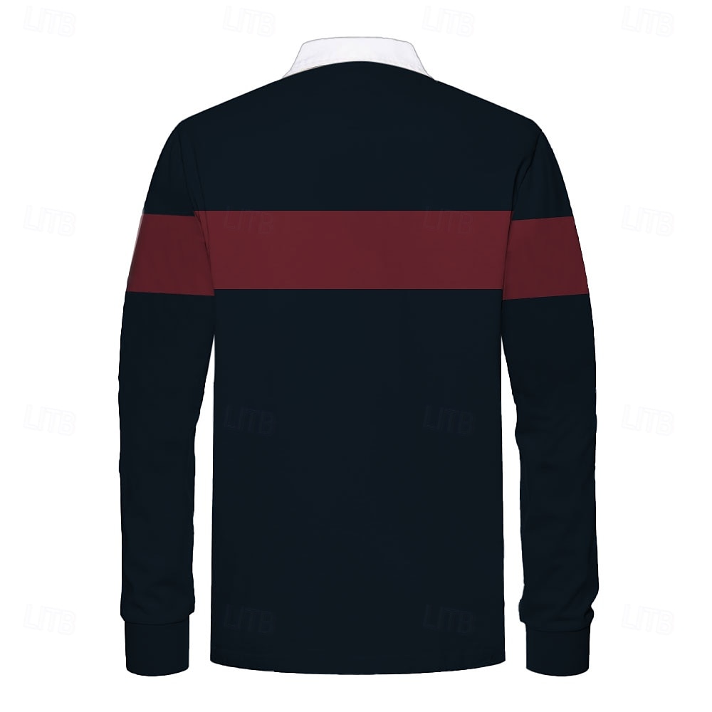 Men's Striped Rugby Polo Shirts Long Sleeve Polo Shirts Collared Shirts Business Casual Outdoor Dailywear Wear to work Buttons 3D Print Spring Fall Winter Ink Blue 2025 - $23.99 –P2