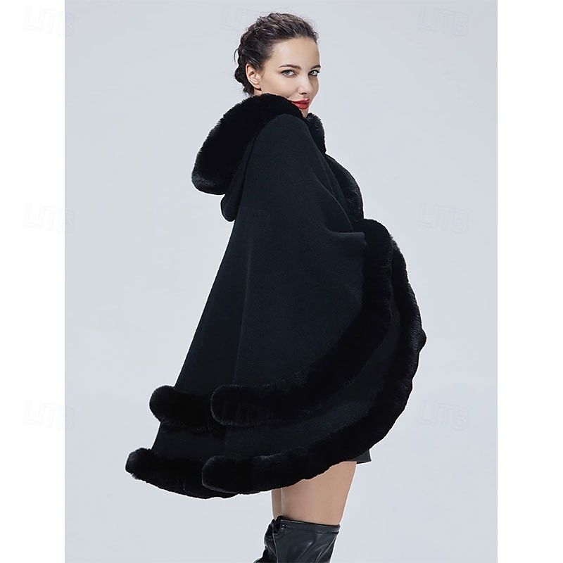mulheres com capuz poncho capa xale de pele sintética envoltório com acabamento de pele cardigan sem mangas elegante capa moda tops casaco de 2025 por $93.99 –P7