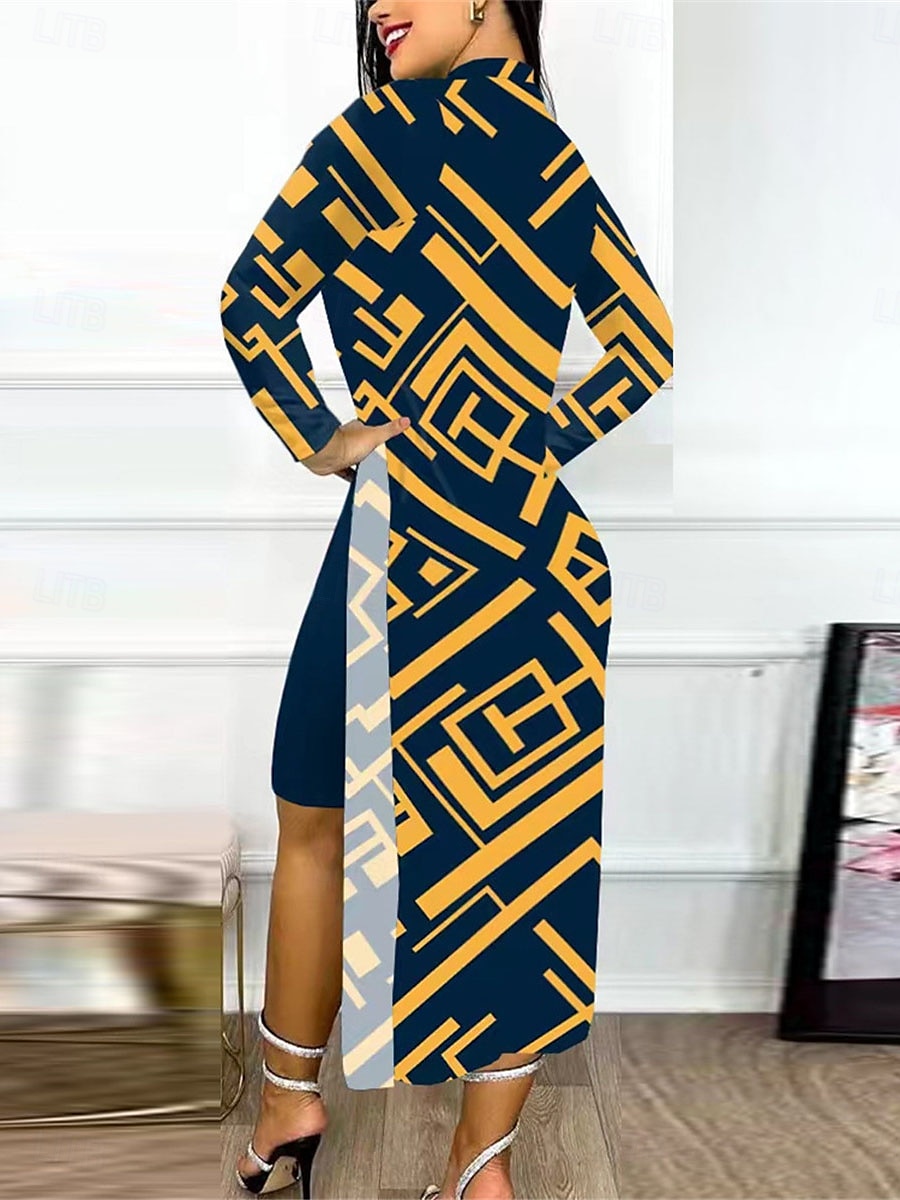 Damen Kleid-Set Casual kleid Brautkleider schlicht Leopard Farbblock Bedruckt Midikleid Langarm Ständer Outdoor Täglich Gelb Rote Marinenblau Sommer Frühling Regular Fit 2025 - $37.99 –P5