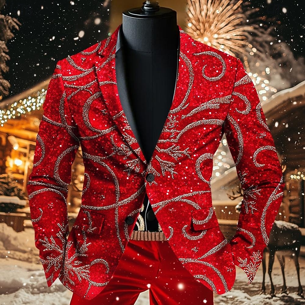 Vánoce Pánské Vánoční vzor Kabát Sako Prodyšné Pohodlné umělecké Na běžné nošení Párty večerní šaty Denní Festival Knoflíky 3D tisk Multi kapsa Podzim zima Přehnutý Dlouhý rukáv Černá Rubínov 2025 - $64.99 –P1