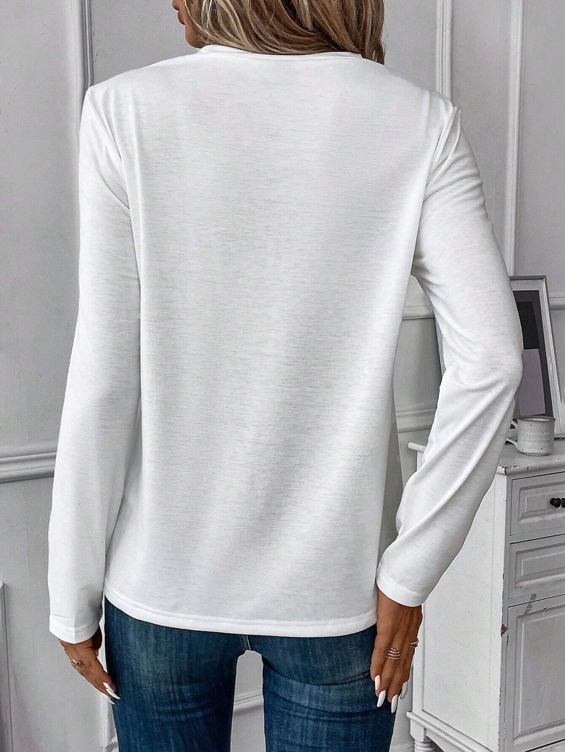 Damen T Shirt Katze Brautkleider schlicht Langarm Rundhalsausschnitt Normale Oberteile Täglich Wochenende Bedruckt Weiß Herbst Winter 2025 - $22.99 –P3
