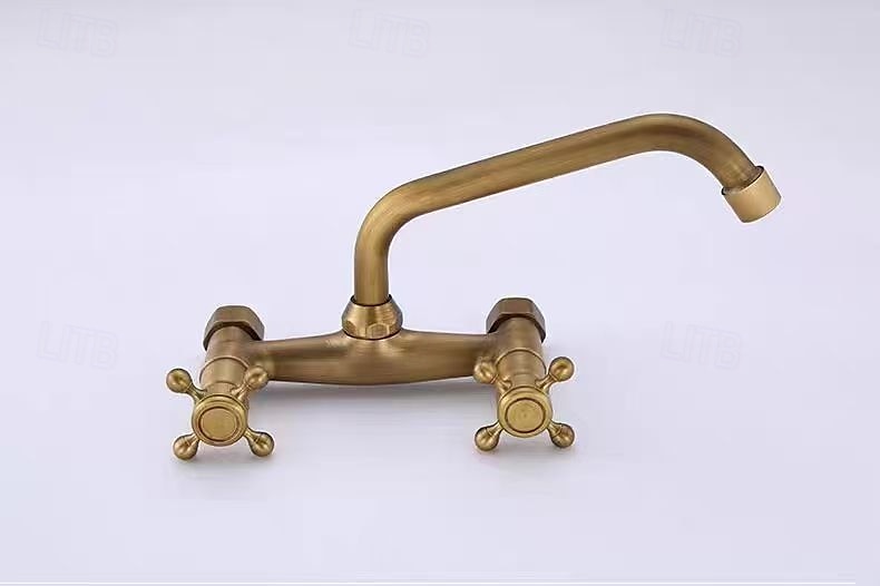 wastafelmengkraan wandmontage inbouw wastafelkraan geborsteld retro messing antiek kraan goud wijdverspreid wandmontage 2025 - $97.99 –P6