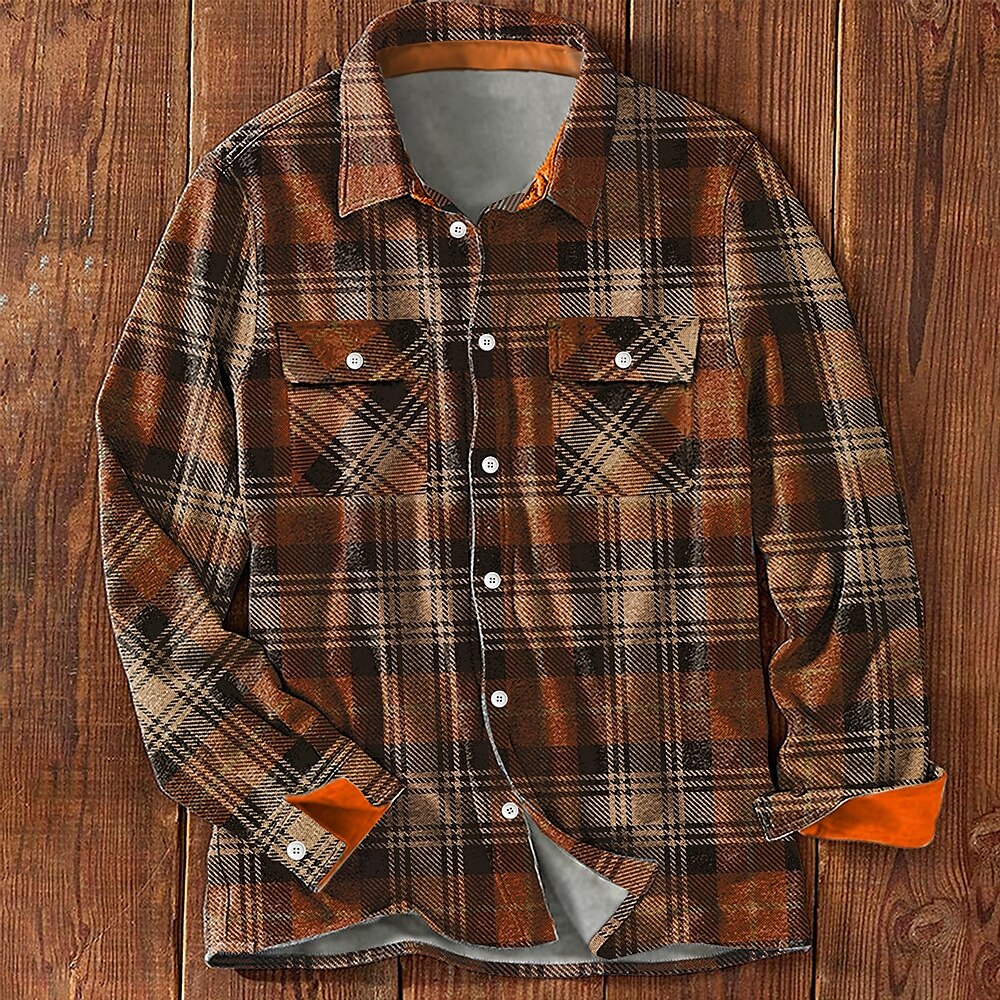 Herren Schneeflocke Flanelljacke Flanell Hemden Hemdjacke Overshirt Langarm Brautkleider schlicht Outdoor Strasse Herbst Winter Umlegekragen Knopf Tasche Bedruckt Blau Braun 2025 - $37.99 –P2