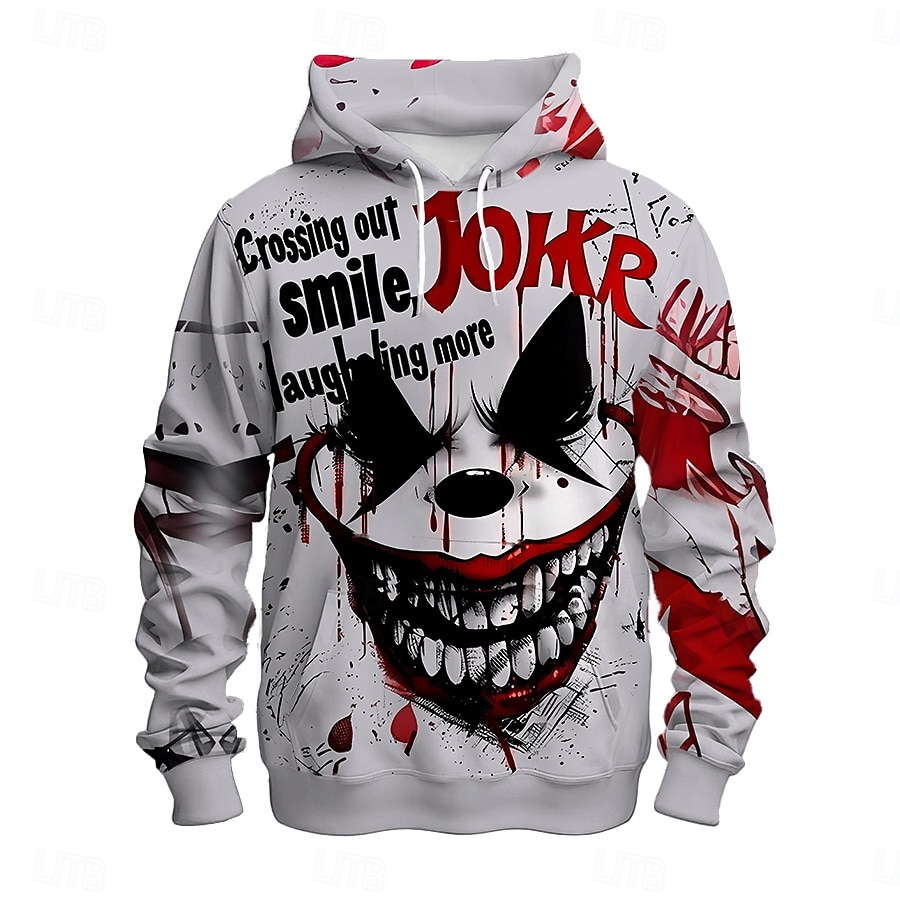 Homens Palhaço do Mal Palhaço Moletons Moletom Casacos Moletom com capuz Gola Redonda Moda Impressão 3D Festa Feriado Streetwear Branco Com Cordão Outono Inverno Designer de 2025 por $29.99 –P2