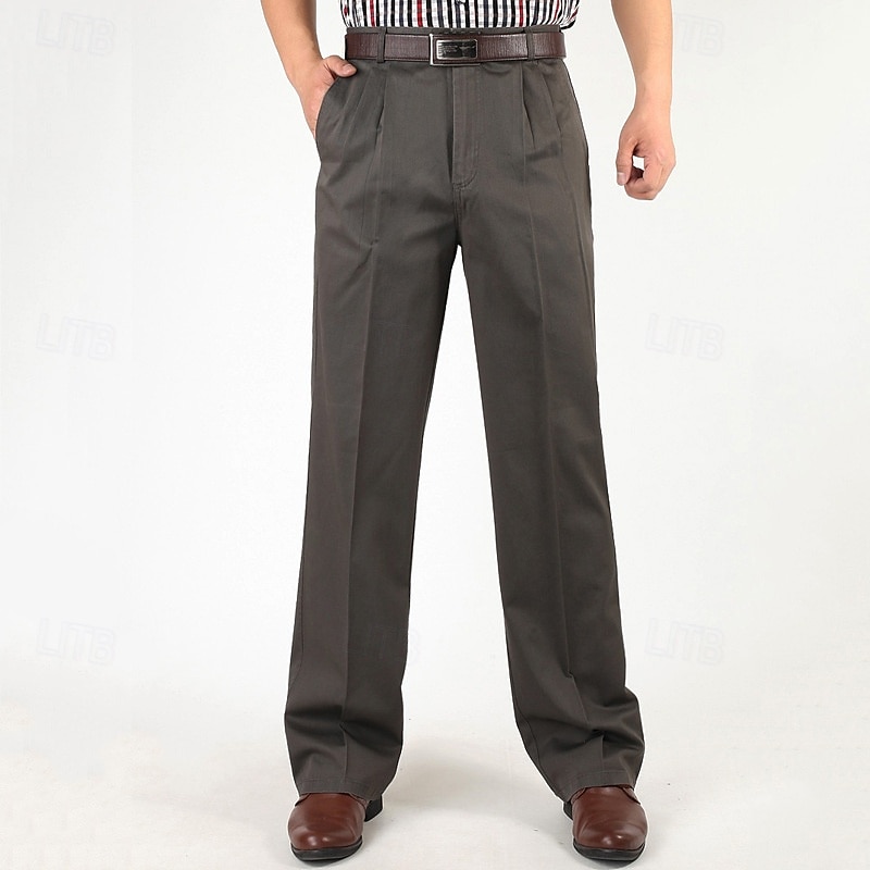Men's Dress Pants Trousers Chinos Buttons Pocket Straight Leg Plain Comfort Formal Party Work Fashion Classic Style Black Navy Blue Micro-elastic 2025 - $39.99 –P18