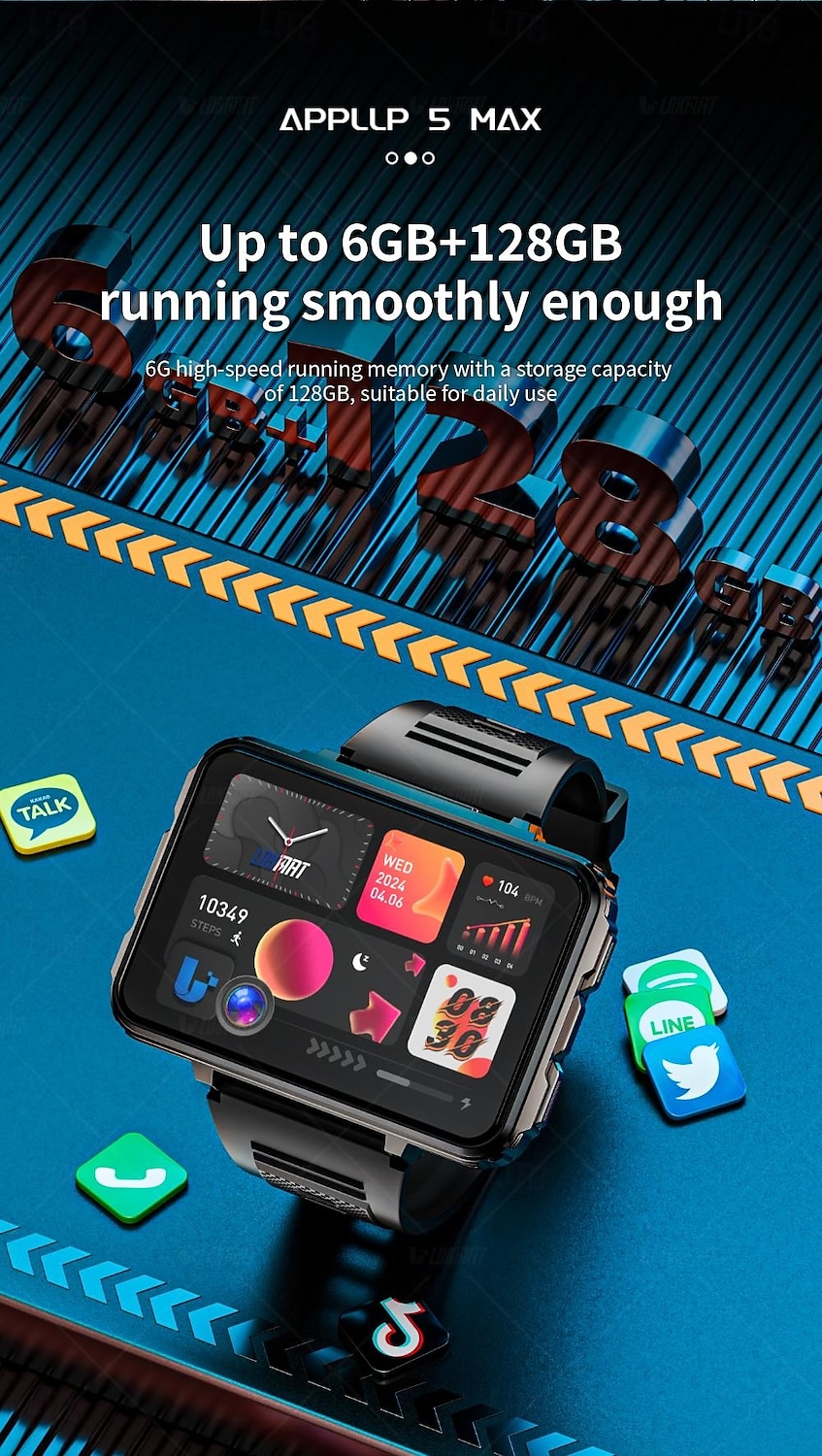 LOKMAT APPLLP 5 MAX Умные часы 2.4 дюймовый Смарт-часы-телефон 3G 4G Bluetooth Педометр Напоминание о звонке Датчик для отслеживания сна Совместим с Android iOS Женский Мужчины GPS 2025 - $231.99 –P7