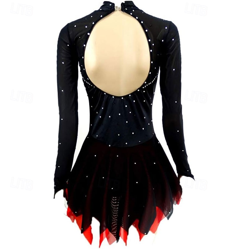 Φόρεμα για φιγούρες πατινάζ Γυναικεία Κοριτσίστικα Patinaj Φορέματα Μαύρο Κουρελού Ασύμμετρο τελείωμα Δίχτυ Υψηλή Ελαστικότητα Εκπαίδευση Ανταγωνισμός Ενδυμασία πατινάζ Κλασσικά Κρύσταλλο / Στρας 2026 - $213.69 –P3