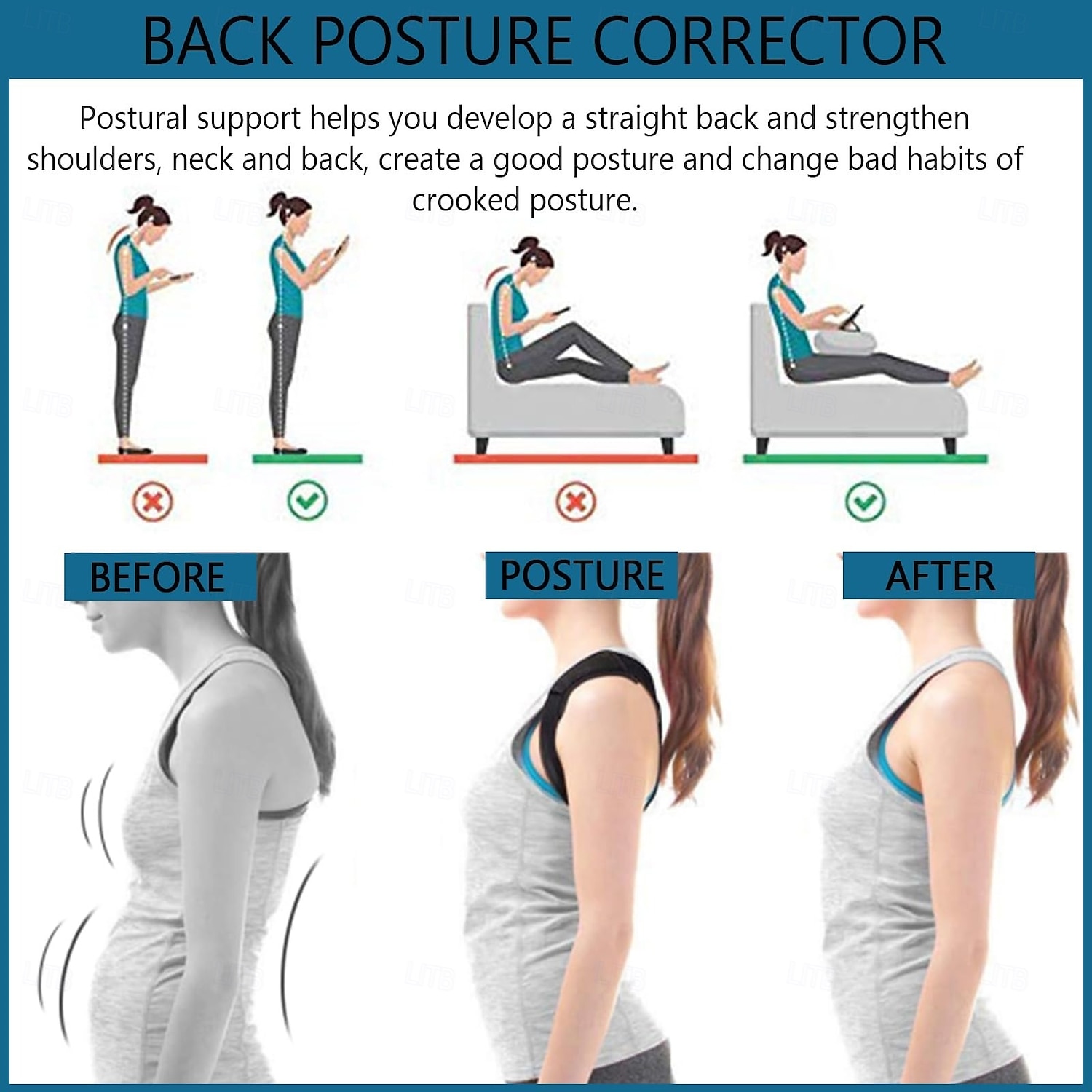 Posture Corrector for Men and Women, Adjustable Back Brace Belt, Support Shoulder Straightener, Back Spine Corrector Providing Pain Relief from Lumbar, Neck, Shoulder, and Clavicle, Back 2025 - $9.49 –P3