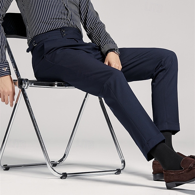 Men's Graduation Dress Pants Trousers Chinos Buttons Pocket Solid Color Comfort Formal Party Work Fashion Classic Style Black Navy Blue Micro-elastic 2026 - $49.99 –P6