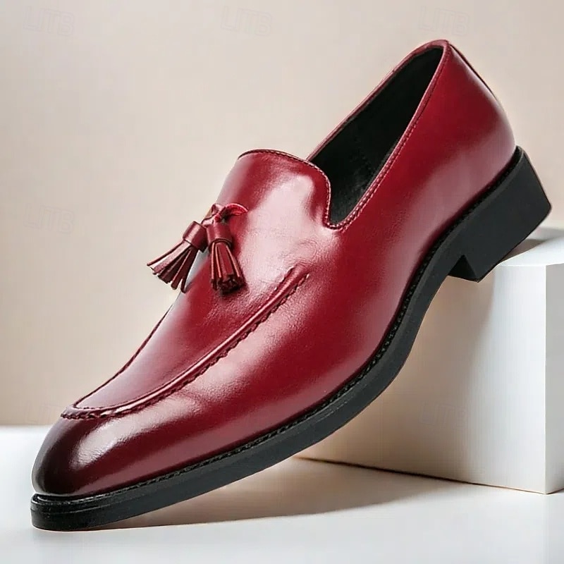 Rote Loafer aus Kunstleder für Herren mit Quastendetail – elegante Schlupfschuhe für formelle Anlässe und das Büro 2025 - $46.99 –P1