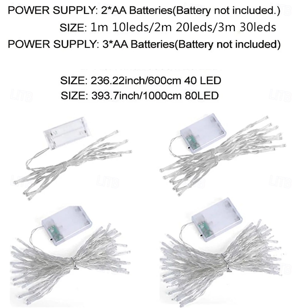 2025年 エレガントな結婚披露宴パーティー用電池式 LED フェストゥーン ストリング ライト、クリスマス ストリング フェアリー ライト 3/6/10m 30/40/80 LED 寝室、結婚式、パーティー用&amp;バレンタインデーデコレーション - 4個/1個  コレクション – $6.49 –P2